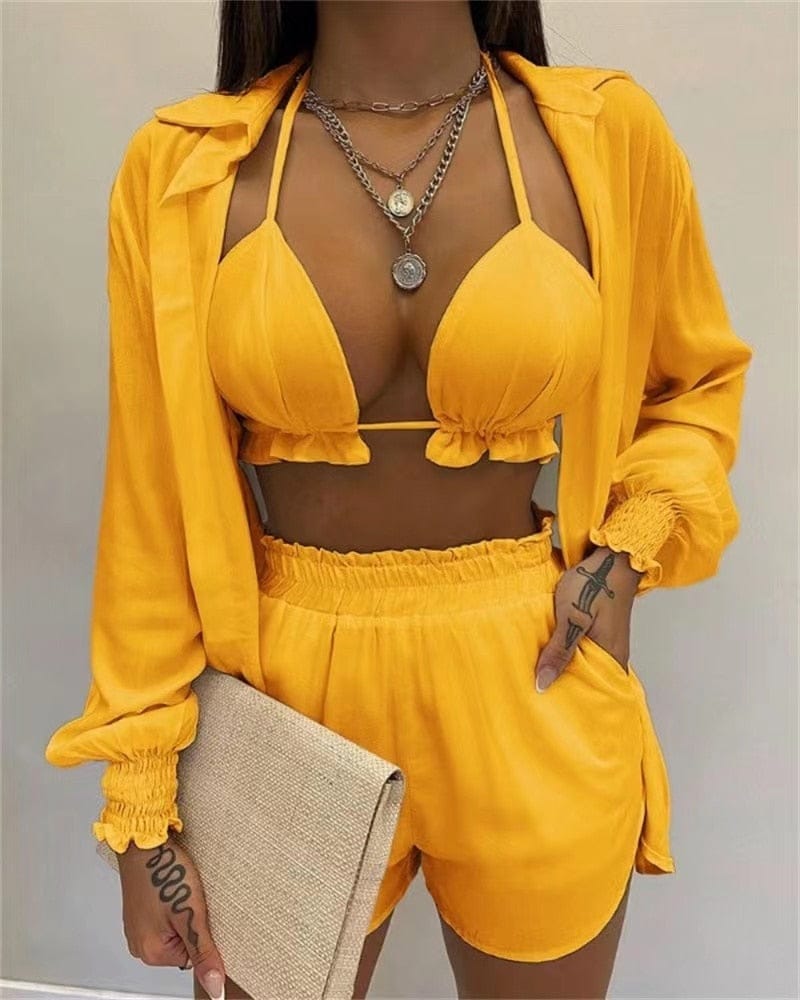 Set Costumi da Bagno Donna Tessuto Leggero Stile Elegante