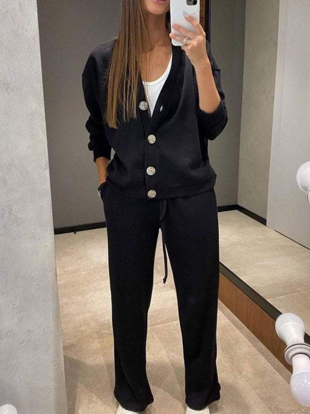 Sandra | Donna Completo Con Pantaloni Gamba Larga Cardigan Maglia 1