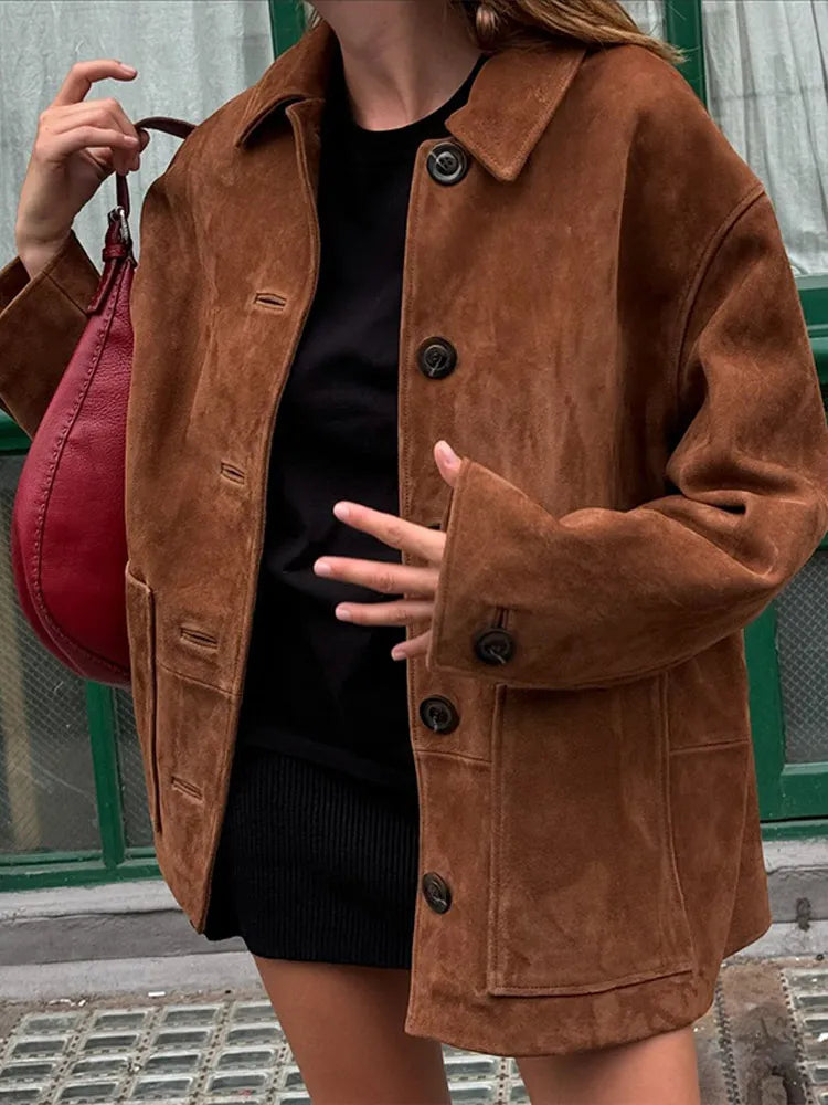 Giacca Donna Autunnale in Tessuto Caldo Maniche Lunghe con Risvolto