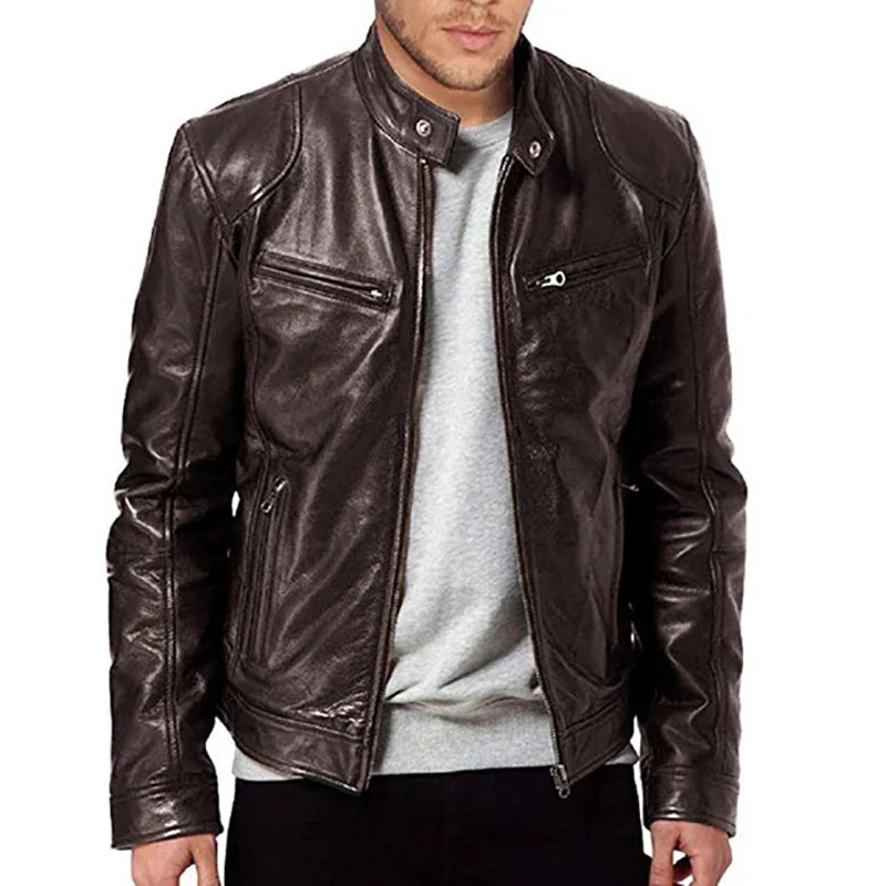 Giacca Biker Uomo Zip Tasche Multiple Stile Casual - Vesarelli