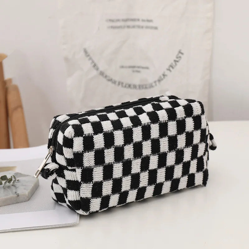 Borsa Cosmetici Donna Tessuto Quadretti Compatta - Vesarelli