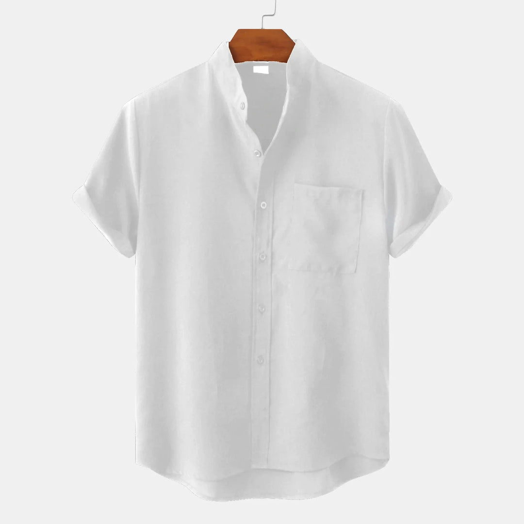 Camicia Uomo Misto Lino Leggera Manica Corta Bottoni