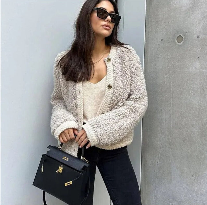 Gilet Donna Teddy Caldo Corto con Bottoni