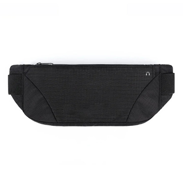 Marsupio nero unisex, design minimalista, tessuto resistente, chiusura con zip, ideale per viaggi e attività all'aperto. Accessorio moda pratico.