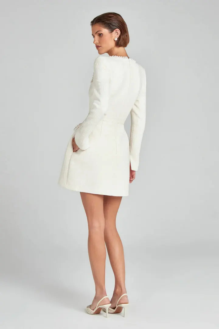 Blazer Mini Donna in Tweed Decorato con Perle