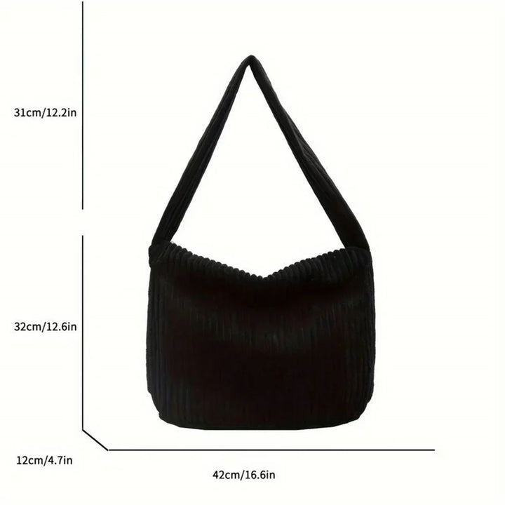 Borsa a spalla nera in tessuto plissettato, dimensioni 42x32x12 cm, design elegante e moderno, ideale per moda donna e accessori versatili.