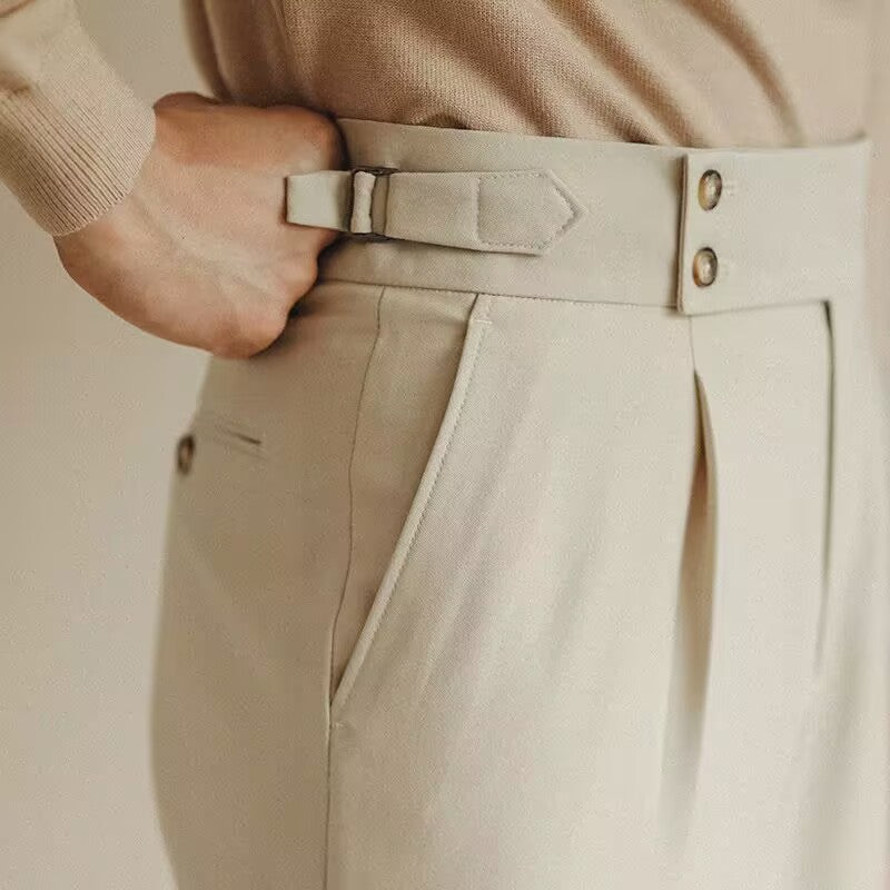 Pantaloni Uomo Doppio Bottone Piega Regolatori Laterali