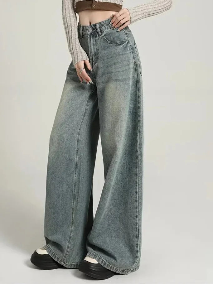 Jeans Donna Vita Alta Taglio Largo Elegante