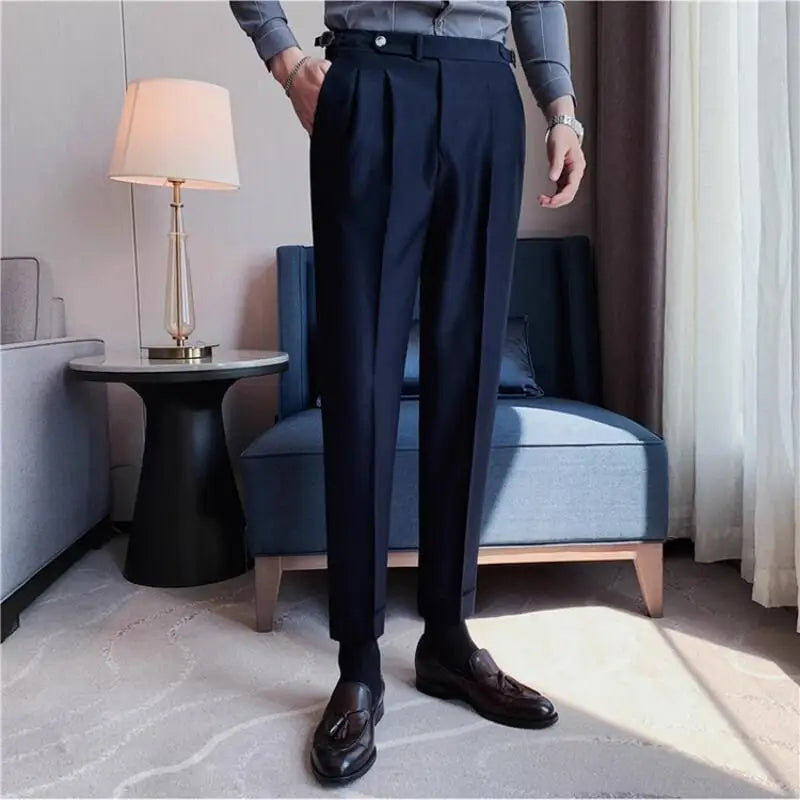 Pantaloni Uomo Eleganti Tessuto Slim Fit Linea Affusolata