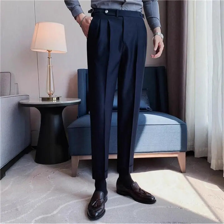 Pantaloni Uomo Eleganti Tessuto Slim Fit Linea Affusolata
