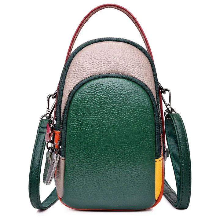 Borsa a tracolla in pelle multicolore, design compatto, con manico superiore e tracolla regolabile. Accessorio moda donna elegante e versatile.