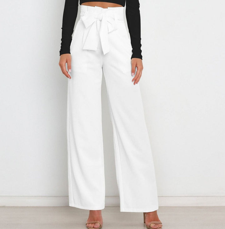 Pantaloni Donna Vita Alta Larga con Cintura a Nastro