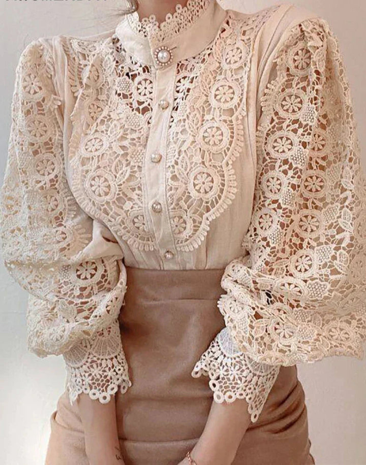 Camicia Donna Cotone Collo Alto Design Classico - Vesarelli