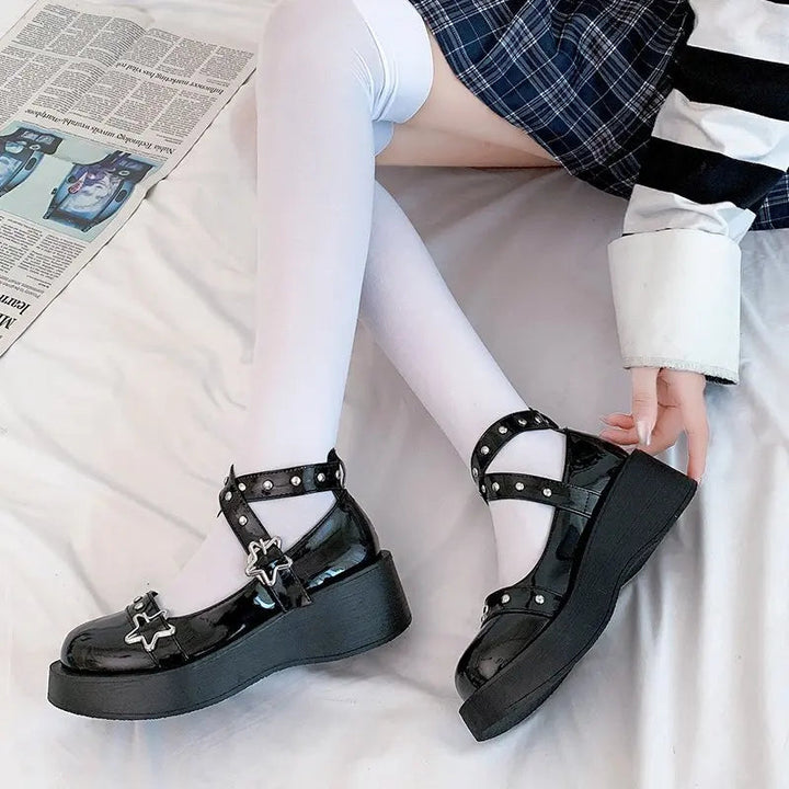 Scarpe Mary Jane con plateau da donna e cinturino con fibbia a stella in materiale sintetico 2