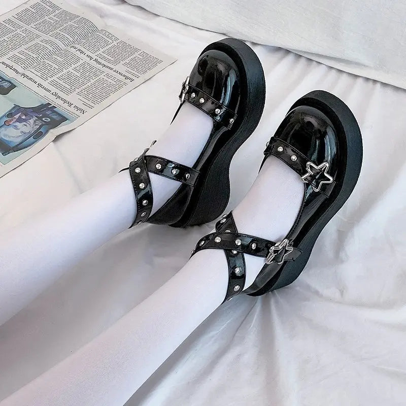 Scarpe Mary Jane con plateau da donna e cinturino con fibbia a stella in materiale sintetico 3