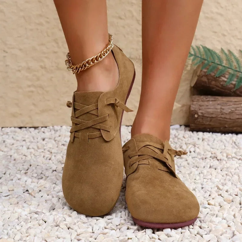 Scarpe basse con lacci da donna, comode e morbide, in flock 1