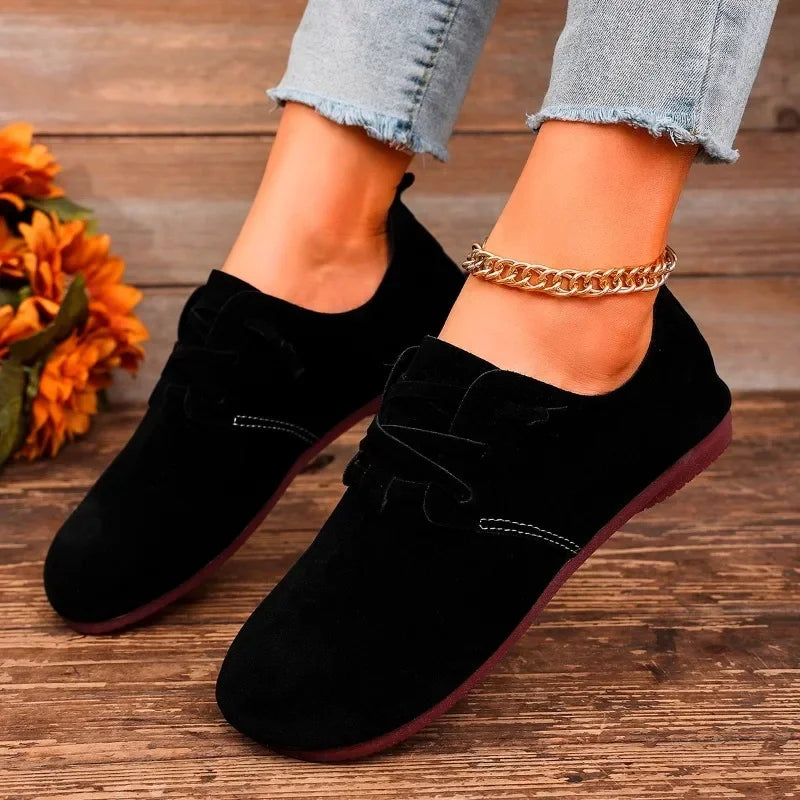 Scarpe basse con lacci da donna, comode e morbide, in flock 4