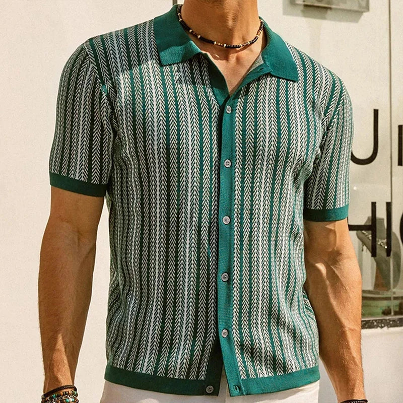 Polo Uomo Cotone Stampa Zigzag Vestibilità Classica