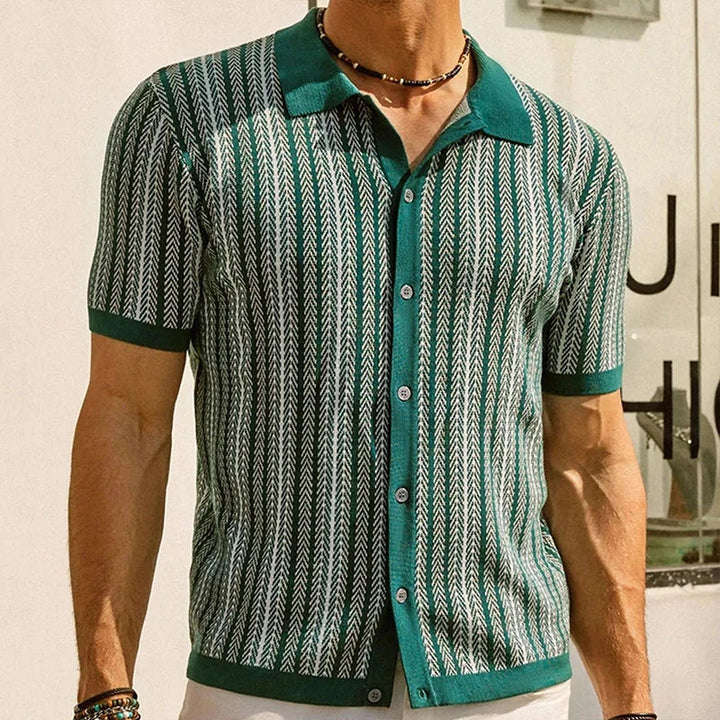 Polo Uomo Cotone Stampa Zigzag Vestibilità Classica