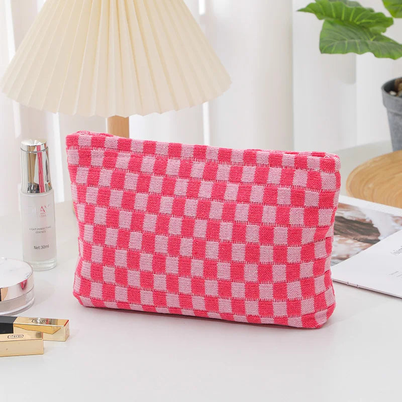 Borsa Trucchi Donna Tessuto Scacchi Compatta - Vesarelli