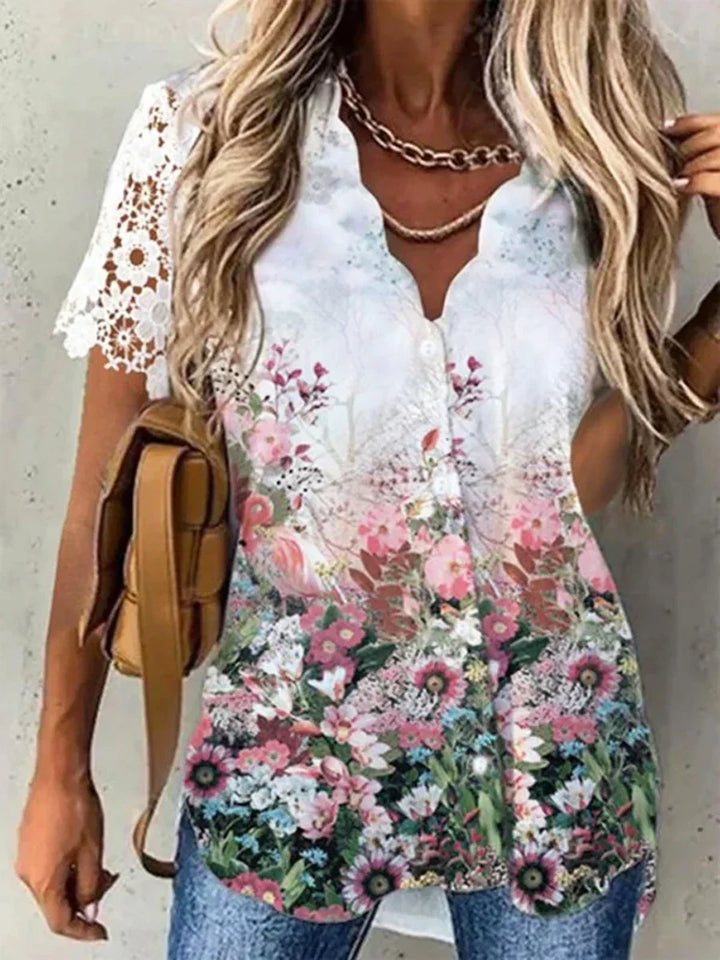 Camicetta Donna Estiva Floreale Tessuto Leggero Vestibilità Rilassata - Vesarelli