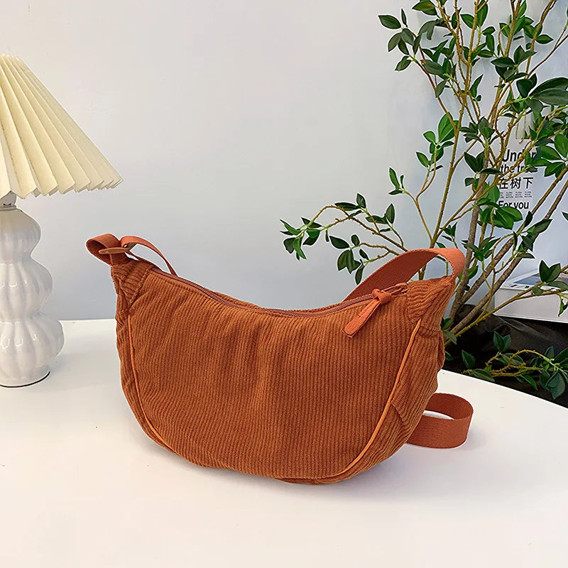 Borsa a Tracolla Donna in Velluto a Coste Tracolla Regolabile Casual