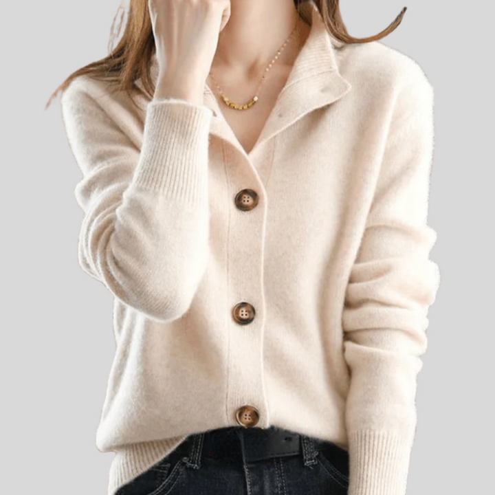 Cardigan Donna Misto Lana Maglia Morbida Scollo a V Bottoni Frontali - Vesarelli