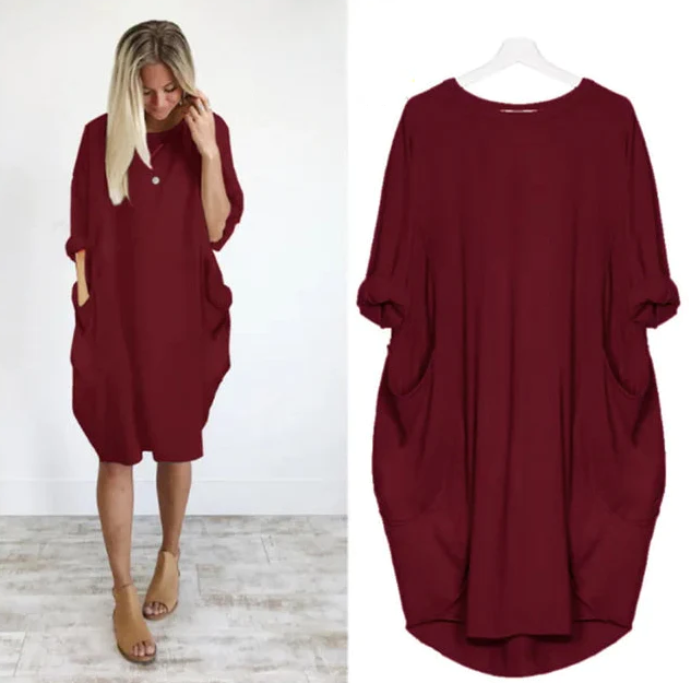 Abito Midi Donna Cotone Oversize Maniche Lunghe Casual
