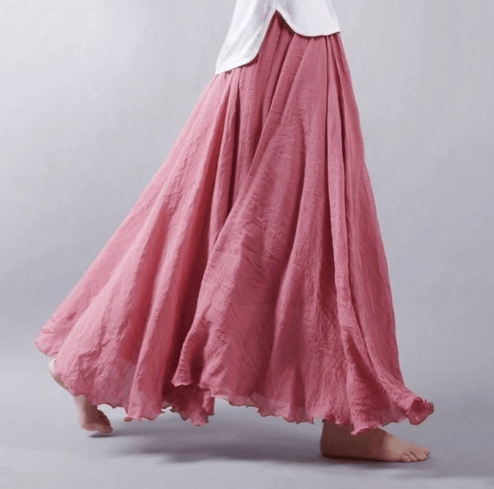 Gonna Lunga Donna in Lino Fluida Taglio A-Line Boho