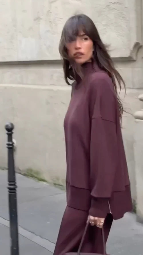 Completo Casa Donna Felpa Collo Alto Pantaloni Larga