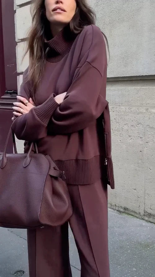 Completo Casa Donna Felpa Collo Alto Pantaloni Larga