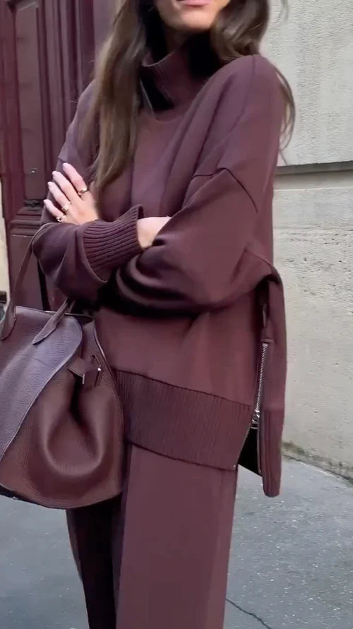 Completo Casa Donna Felpa Collo Alto Pantaloni Larga