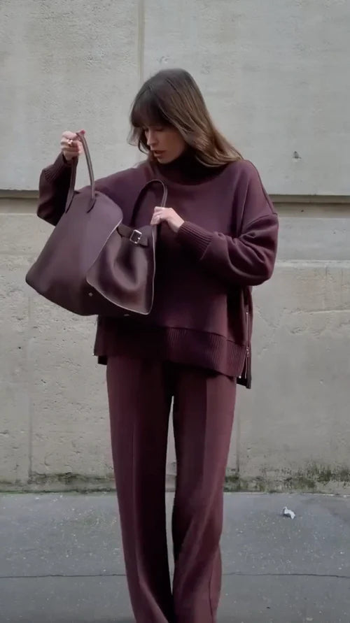 Completo Casa Donna Felpa Collo Alto Pantaloni Larga