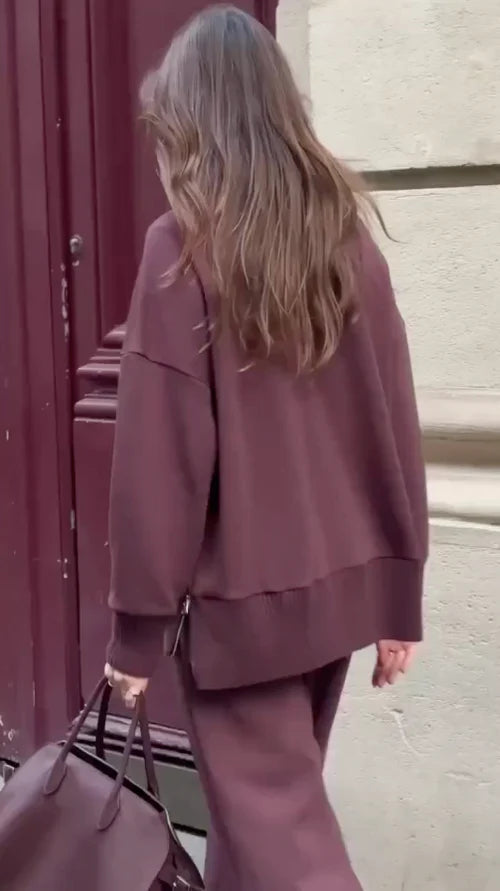 Completo Casa Donna Felpa Collo Alto Pantaloni Larga