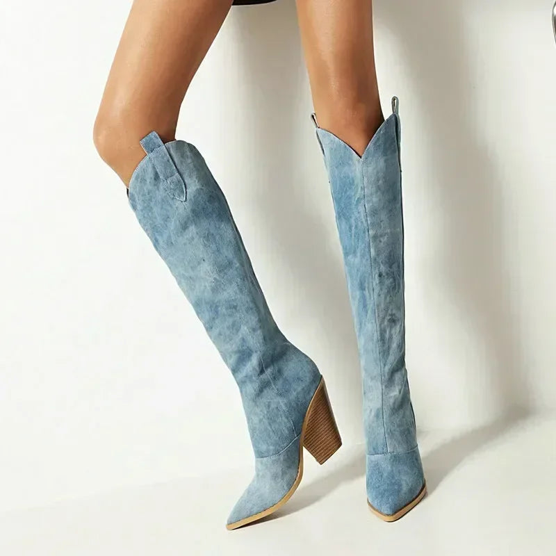Stivali Donna Stile Cowboy Tacco Medio