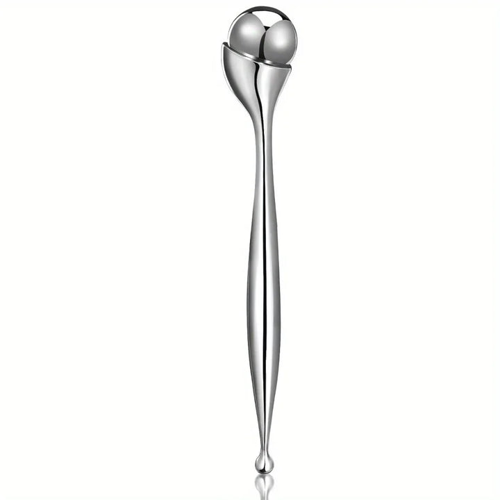 Rullo massaggio viso in acciaio inossidabile, design ergonomico, strumento bellezza per lifting e tonificazione pelle, anti-età, cura viso.