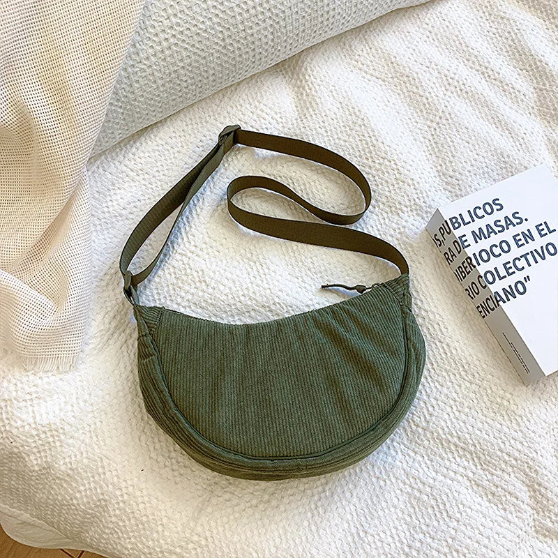 Borsa a Tracolla Donna in Velluto a Coste Tracolla Regolabile Casual