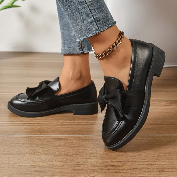 Mocassini Donna in Pelle Slip-On con Fiocco e Suola Platform