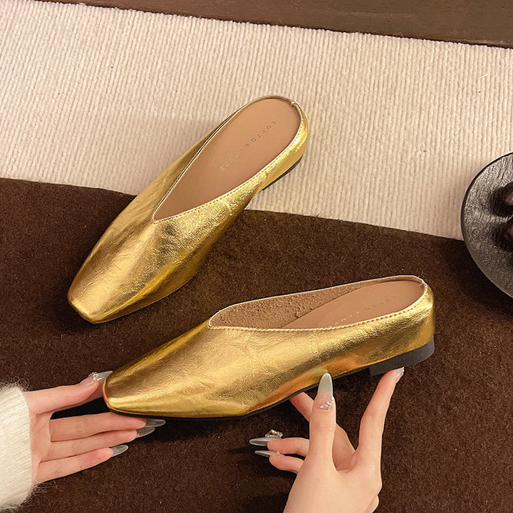 Mules Donna in Pelle Punta Quadrata Slip-On