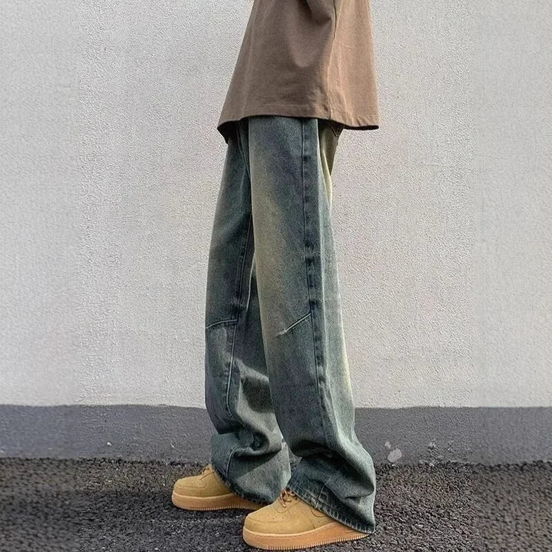 Jeans Uomo Denim Vestibilità Larga Street Style