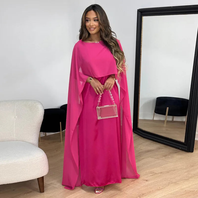 Abito Lungo Donna Tessuto Elegante Scollo Classico