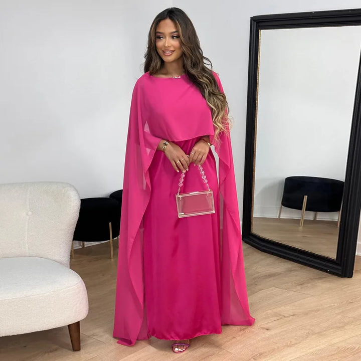 Abito Lungo Donna Tessuto Elegante Scollo Classico