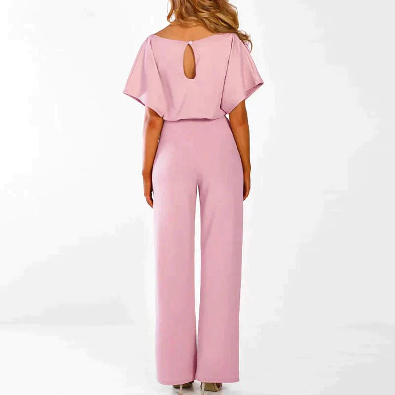 Tuta Elegante Donna con Cintura Manica Corta Gamba Larga