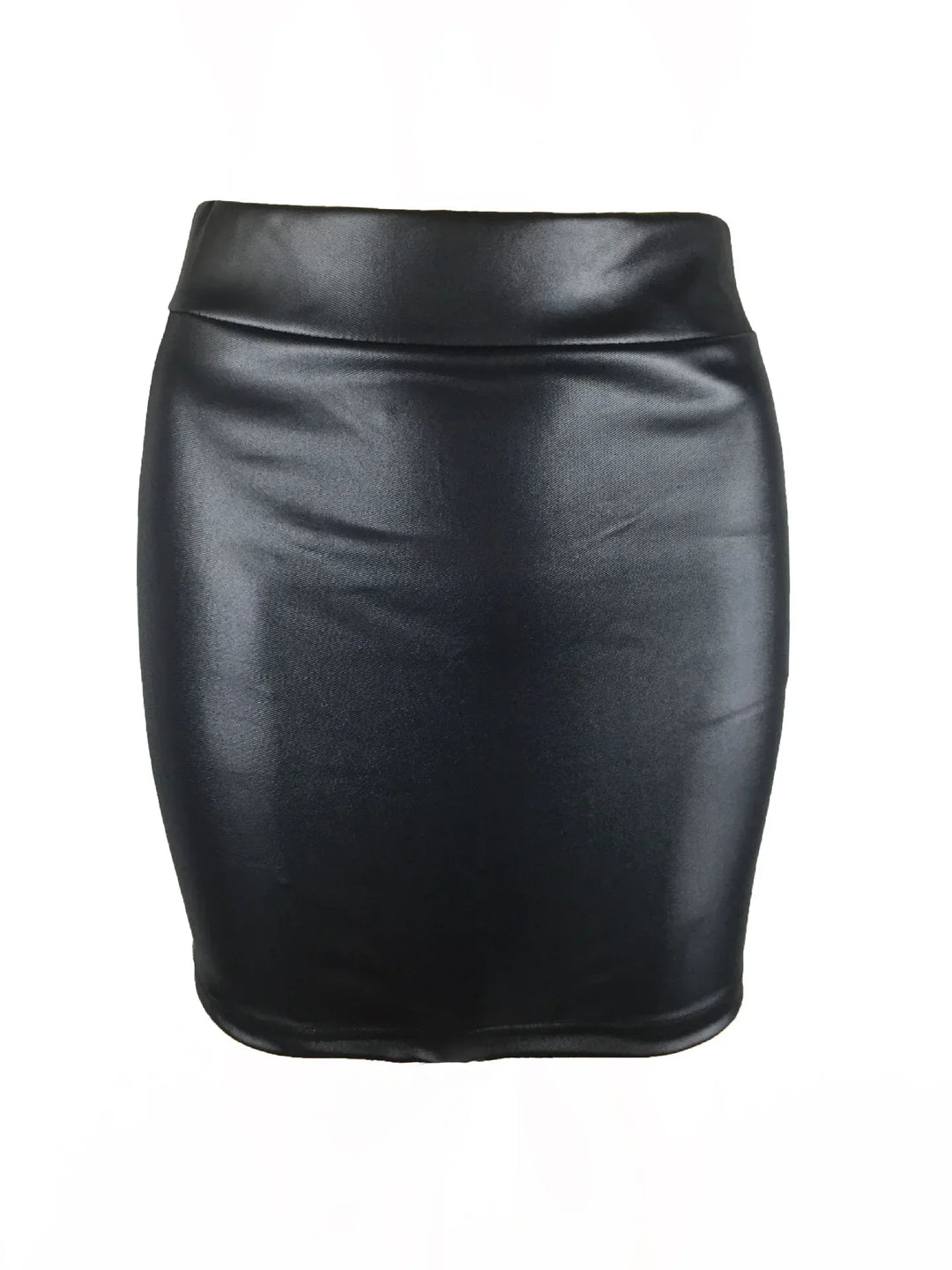 Gonna nera in ecopelle, design a tubino, vita alta, elegante e moderna. Perfetta per look casual o formali. Moda donna, abbigliamento trendy.
