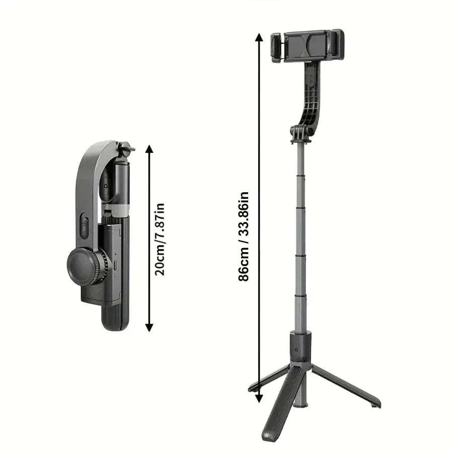 Treppiede selfie stick pieghevole, estensibile da 20cm a 86cm, supporto per smartphone, portatile, leggero, ideale per foto e video.