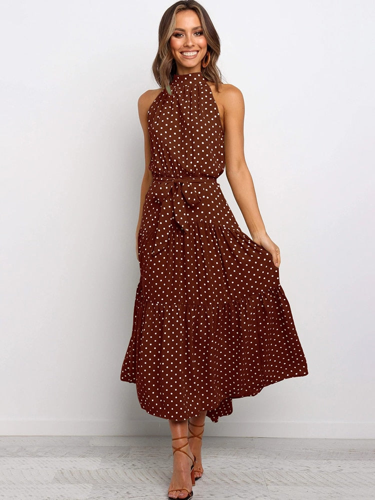 Abito Midi Donna Svasato Tessuto a Pois - Vesarelli
