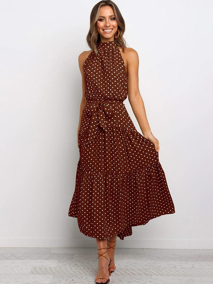 Abito Midi Donna Svasato Tessuto a Pois - Vesarelli