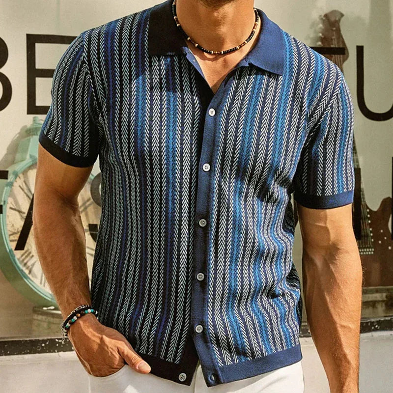 Polo Uomo Cotone Stampa Zigzag Vestibilità Classica