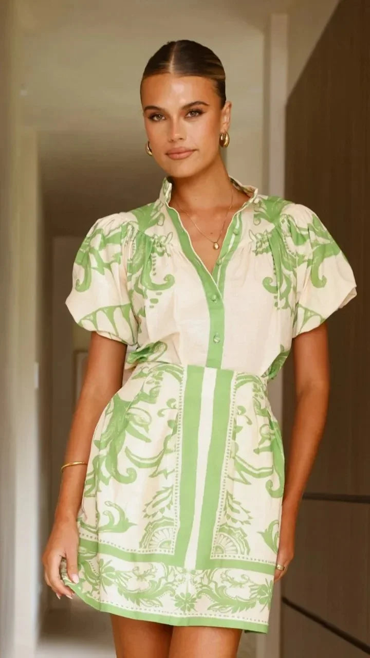 Abito Midi Donna in Lino Floreale Estivo
