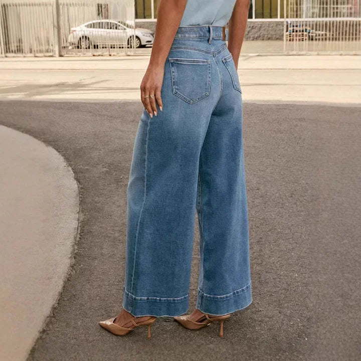 Jeans Donna Mom Vita Alta Gamba Larga